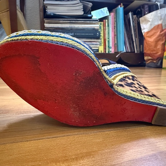 Christian Louboutin Trotolita Black and Gold Leopard Wedges 7.5 / 38.5 - Picture 2 of 16